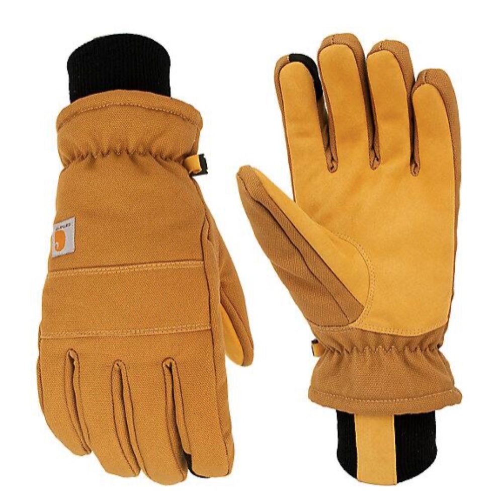 Men's Carhartt Insulated Duck , Synthetic Leather Knit Cuff Gloves  Brown Sz L